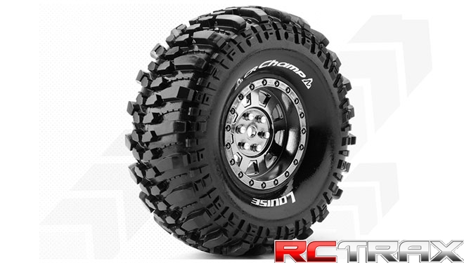 ! 12mm hex Louise RC CR-CHAMP 2szt. 1-10 Crawler Tire Set Mounted Super Soft Black Chrome 1.9 Wheels