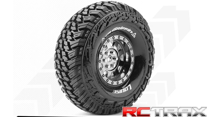12mm hex Louise RC - CR-GRIFFIN 2szt. 1-10 Crawler Tire Set - Mounted - Super Soft - Black Chrome 1.9 Wheels
