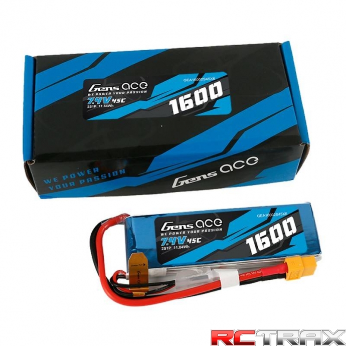 Akumulator GensAce LiPo 1600mAh 7.4V 45C 2S1P XT60