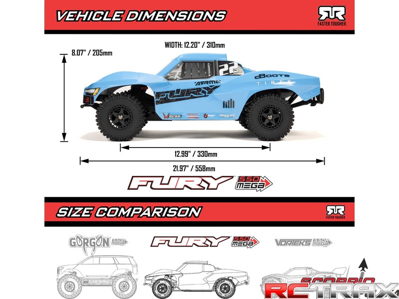 Arrma Fury Mega 550 2WD 1:10 Smart RTR niebieski