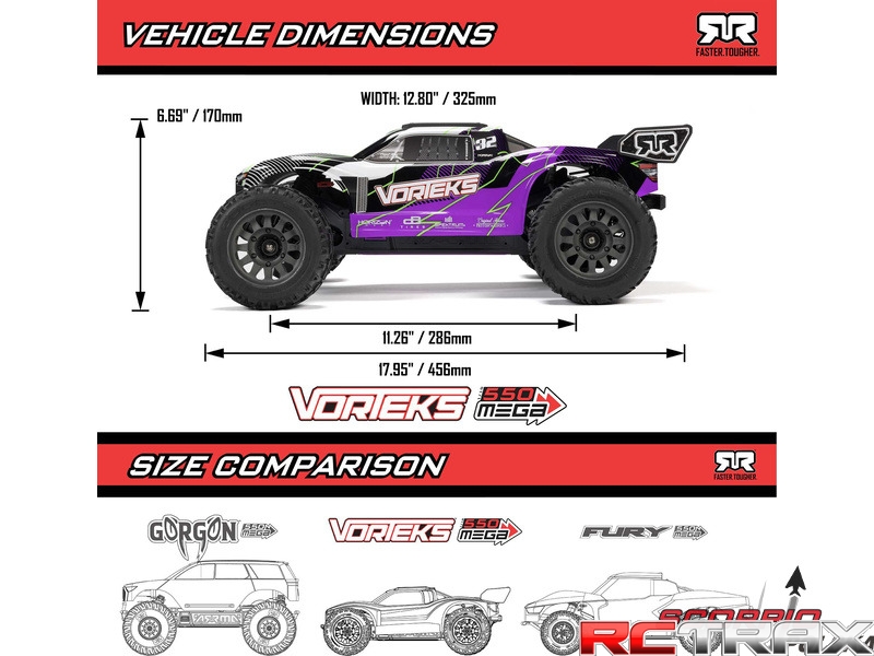 Arrma Vorteks Mega 550 2WD 1:10 Smart RTR fioletowy