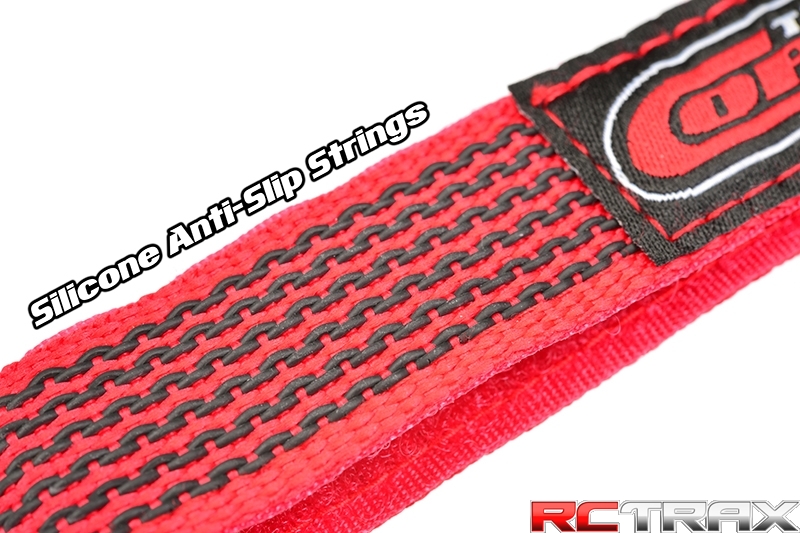 Team Corally C-50531 - Pro Battery Straps - 250x20mm - Metal Buckle - Silicone Anti-Slip Strings - Red - 2 pcs
