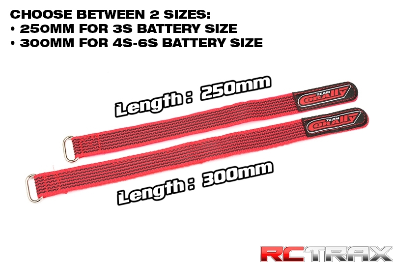 Team Corally C-50531 - Pro Battery Straps - 250x20mm - Metal Buckle - Silicone Anti-Slip Strings - Red - 2 pcs