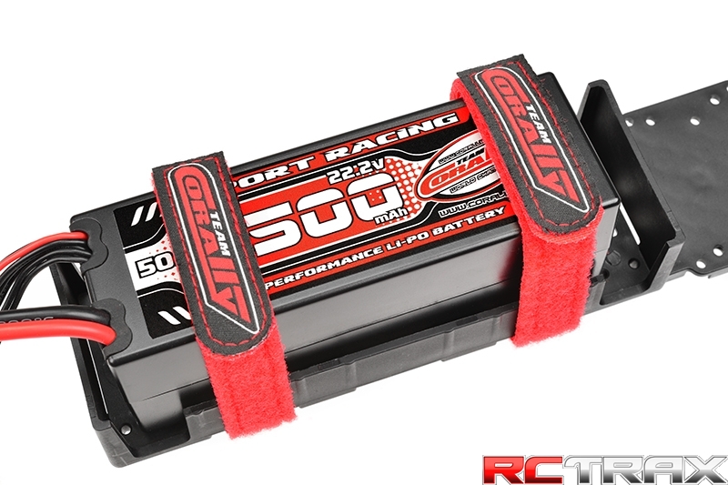 Team Corally C-50531 - Pro Battery Straps - 250x20mm - Metal Buckle - Silicone Anti-Slip Strings - Red - 2 pcs