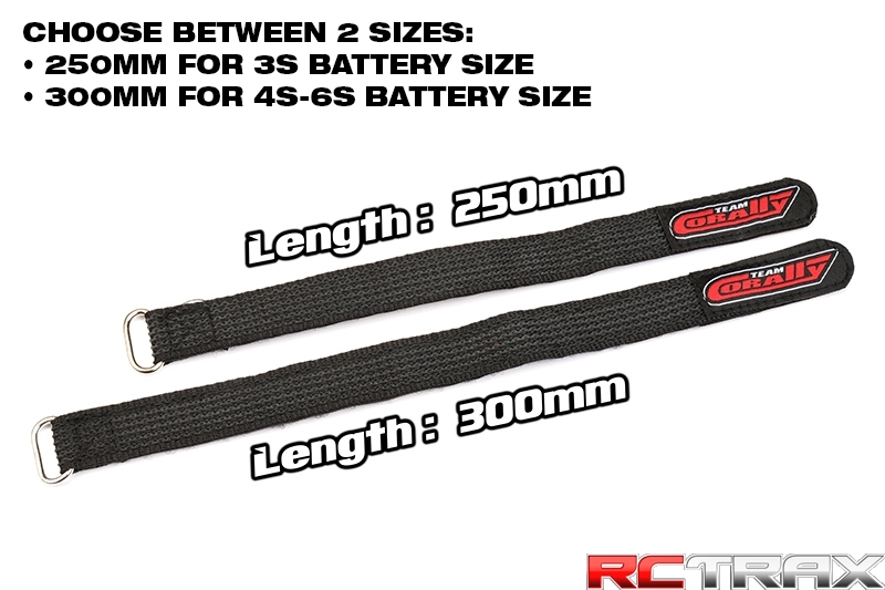Team Corally C-50535 - Pro Battery Straps - 300x20mm - Metal Buckle - Silicone Anti-Slip Strings - Black - 2 pcs
