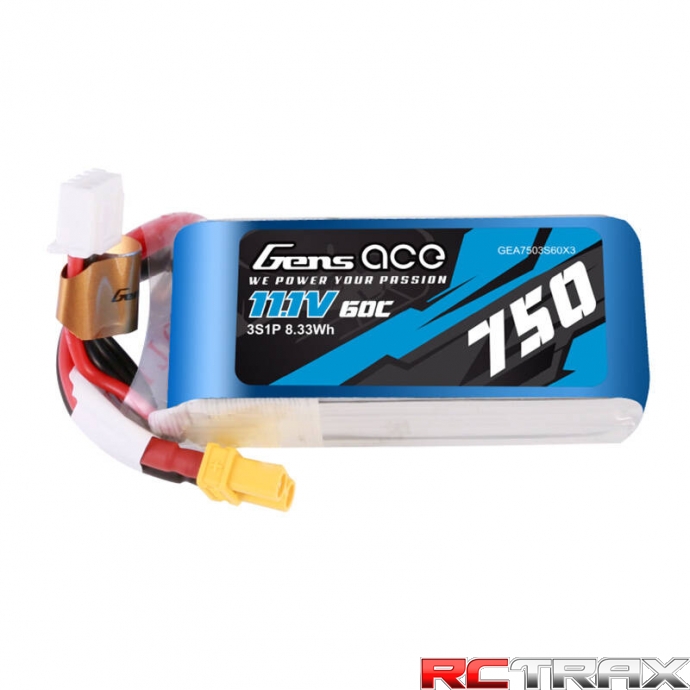 GENS ACE 750MAH 11.1V 60C 3S1P LIPO BATTERY PACK WITH XT30