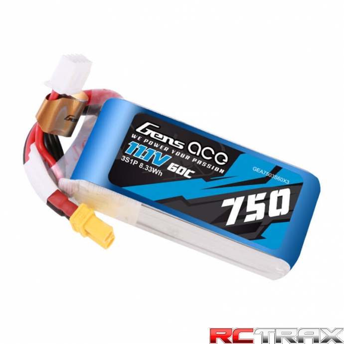 GENS ACE 750MAH 11.1V 60C 3S1P LIPO BATTERY PACK WITH XT30