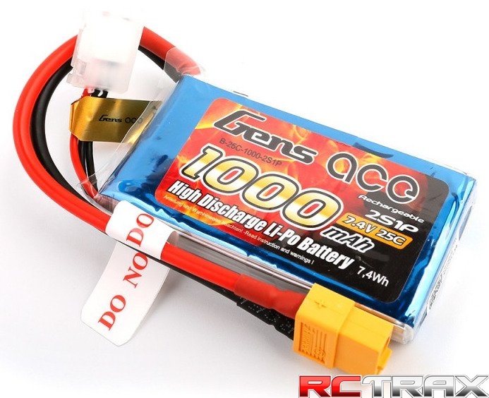 Gens Ace 1000mAh 7.4V 25C 2S1P XT60 Battery
