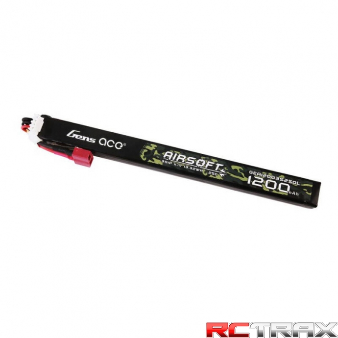 Gens Ace 25C 1200mAh 3S1P 11.1V Airsoft Gun Lipo Battery with T Plug Long size