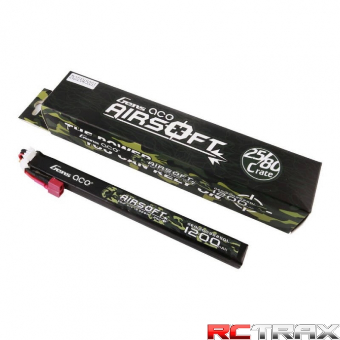 Gens Ace 25C 1200mAh 3S1P 11.1V Airsoft Gun Lipo Battery with T Plug Long size