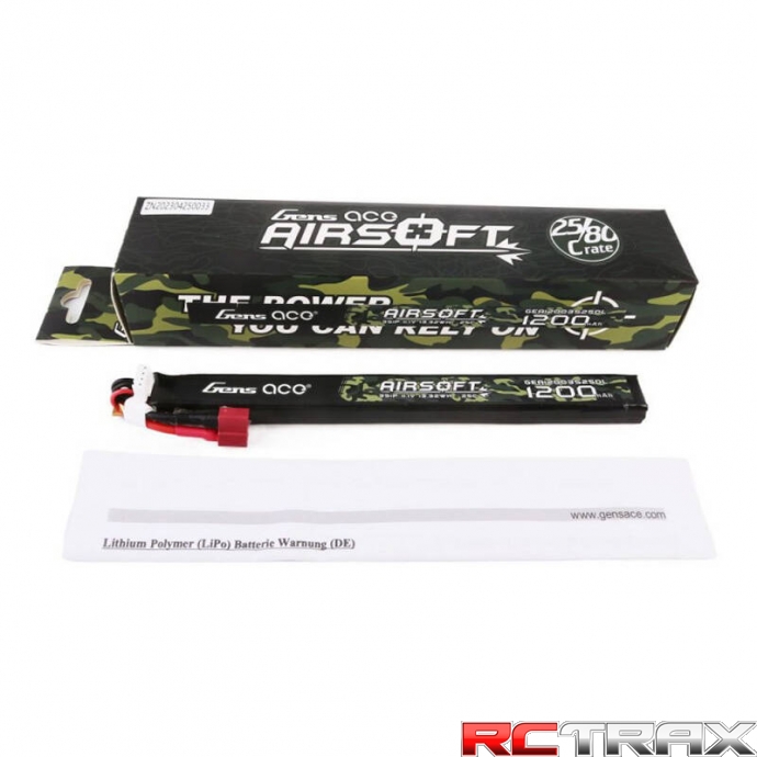 Gens Ace 25C 1200mAh 3S1P 11.1V Airsoft Gun Lipo Battery with T Plug Long size