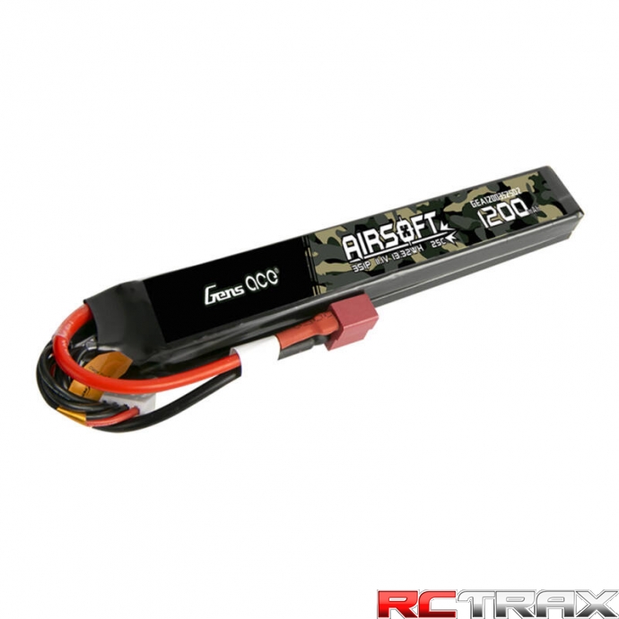 Gens Ace 25C 1200mAh 3S1P 11.1V Saddle Airsoft Gun Lipo Battery with T Plug