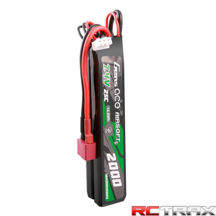 Gens Ace 25C 2000mAh 2S2P 7.4V Saddle Airsoft Gun Lipo Battery with Mini Deans(T) Plug