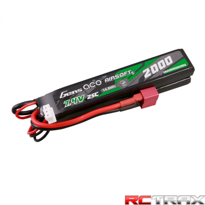 Gens Ace 25C 2000mAh 2S2P 7.4V Saddle Airsoft Gun Lipo Battery with Mini Deans(T) Plug