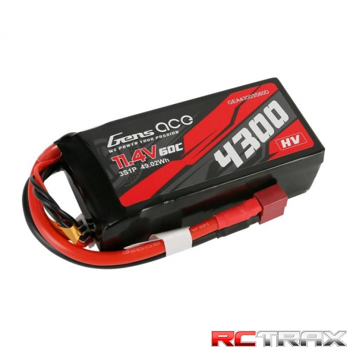 Gens Ace 4300mAh 11.4V 60C 3S1P T-Plug Battery