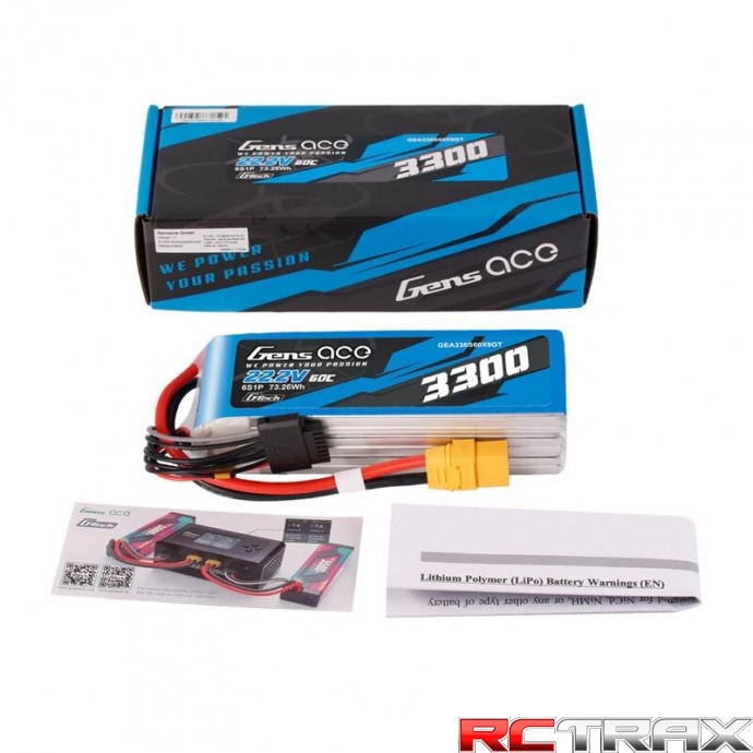 Gens Ace G-Tech 3300mAh 22.2V 60C 6S1P XT90 Lipo Battery Pack