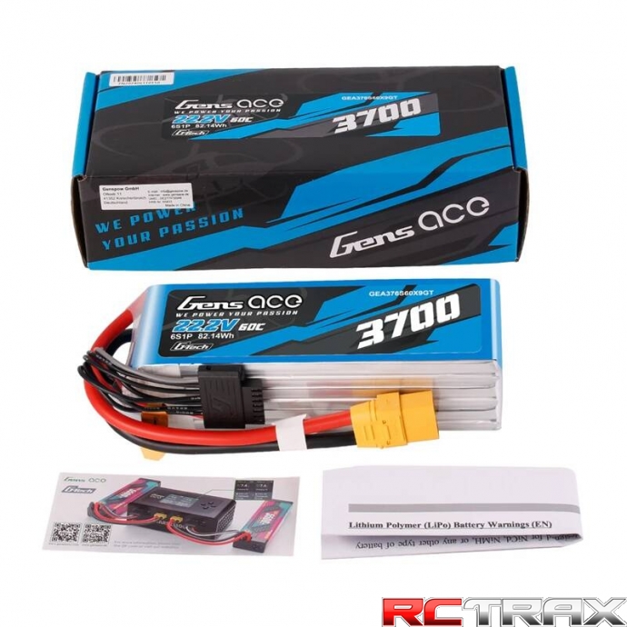 Gens Ace G-Tech 3700mAh 22.2V 60C 6S1P XT90 Lipo Battery Pack