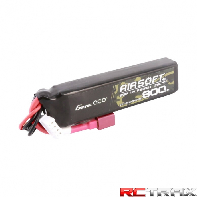 Gens Ace Lipo 800MAH 11.1V 25C 3S1P Airsoft Gun Lipo Battery with T (Deans) Plug