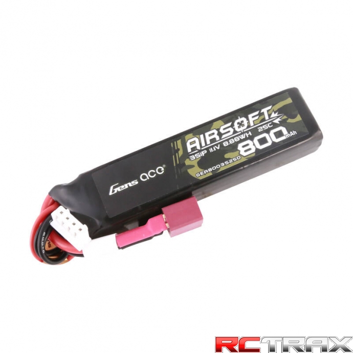 Gens Ace Lipo 800MAH 11.1V 25C 3S1P Airsoft Gun Lipo Battery with T (Deans) Plug