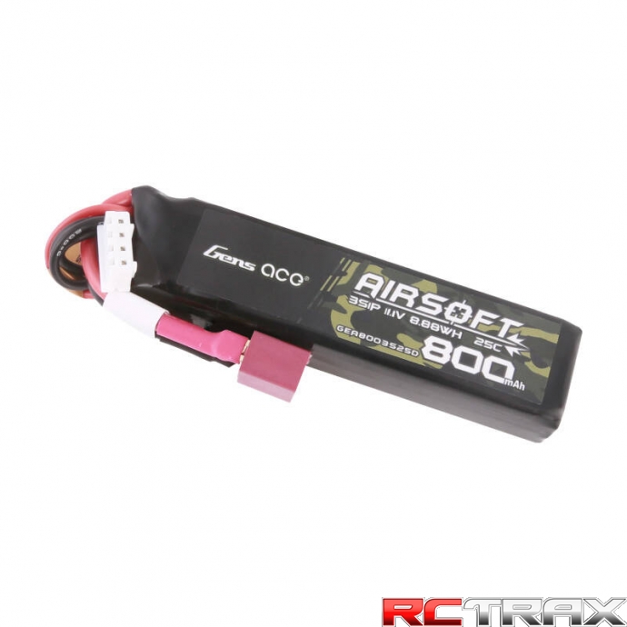 Gens Ace Lipo 800MAH 11.1V 25C 3S1P Airsoft Gun Lipo Battery with T (Deans) Plug