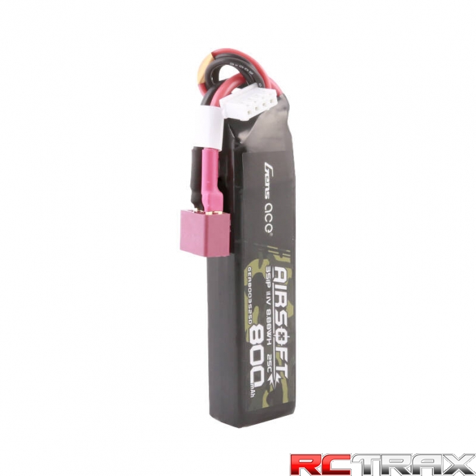 Gens Ace Lipo 800MAH 11.1V 25C 3S1P Airsoft Gun Lipo Battery with T (Deans) Plug