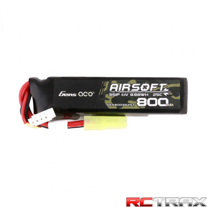 Gens Ace Lipo 800MAH 11.1V 25C 3S1P Airsoft Gun Lipo Battery with mini Tamiya Plug