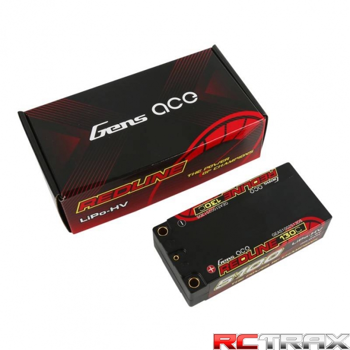 Gens Ace Redline Series 5100mAh 7.6V 130C 2S2P HardCase HV Lipo Battery