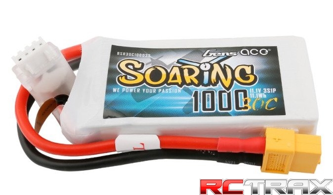 Gens Ace Soaring 1000mAh 11.1V 30C 3S1P Lipo Battery Pack with XT60 plug