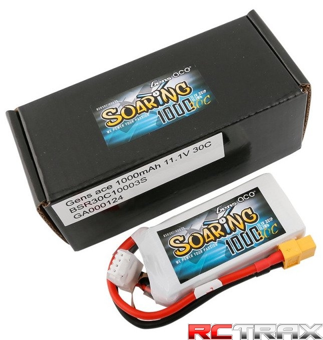 Gens Ace Soaring 1000mAh 11.1V 30C 3S1P Lipo Battery Pack with XT60 plug