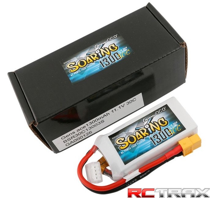 Gens Ace Soaring 1300mAh 11.1V 30C 3S1P Lipo Battery Pack with XT60 plug