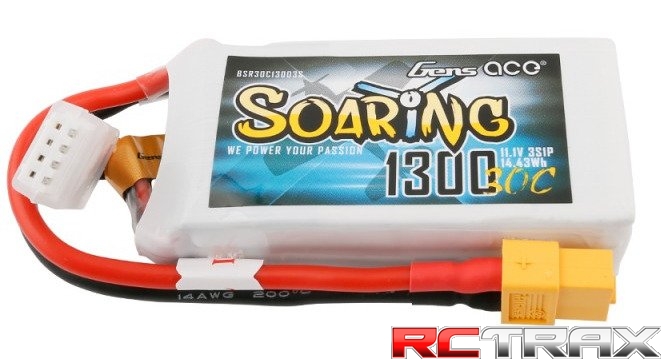 Gens Ace Soaring 1300mAh 11.1V 30C 3S1P Lipo Battery Pack with XT60 plug