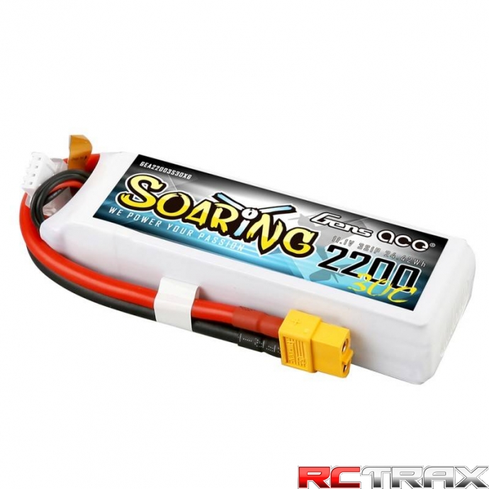 Gens Ace Soaring 2200mAh 11.1V 30C 3S1P Lipo Battery Pack with XT60 plug