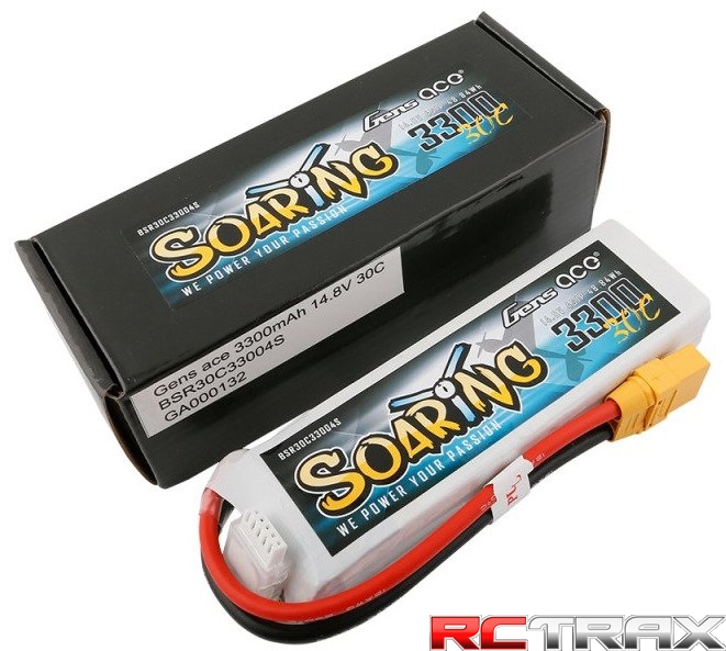 Gens Ace Soaring 3300mAh 14.8V 30C 4S1P Lipo Battery Pack with XT90 plug