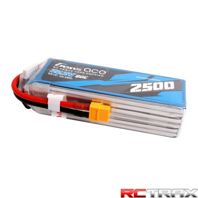 Gens ace 2500mAh 22.2V 80C 6S1P Lipo Battery Pack with XT60 plug