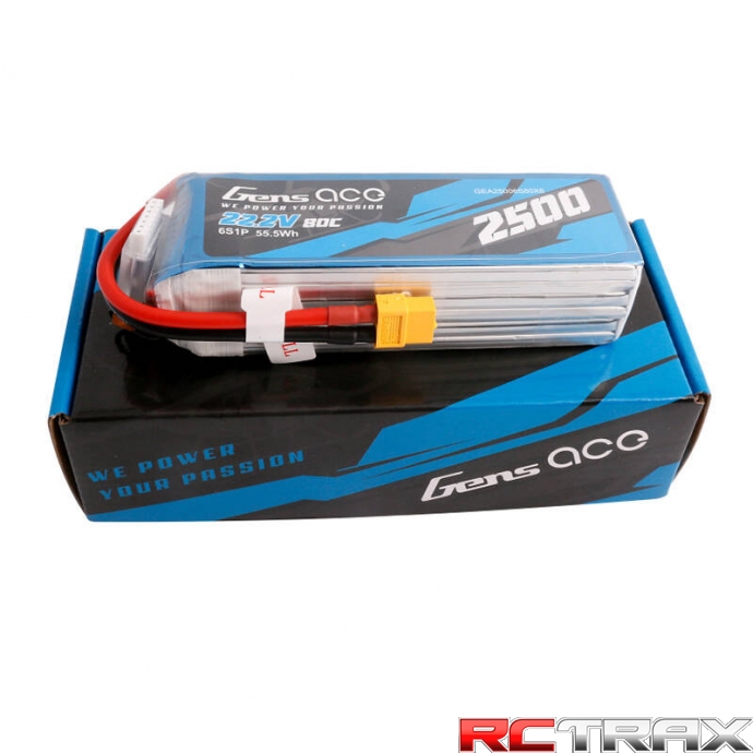 Gens ace 2500mAh 22.2V 80C 6S1P Lipo Battery Pack with XT60 plug