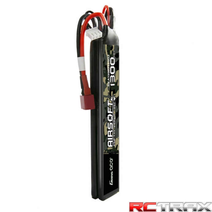 Gens ace 25C 1300mAh 2S1P 7.4V Saddle Airsoft Gun Lipo Battery with T Plug