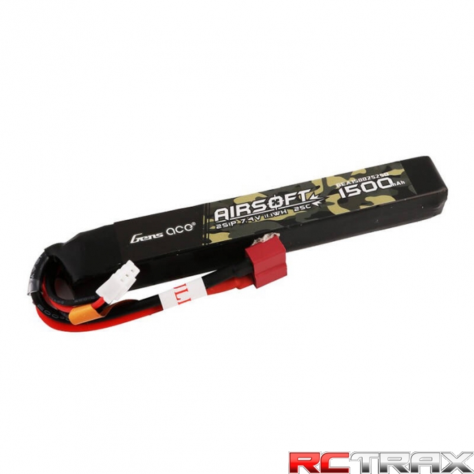 Gens ace 25C 1500mAh 2S1P 7.4V Airsoft Gun Lipo Battery with T Plug