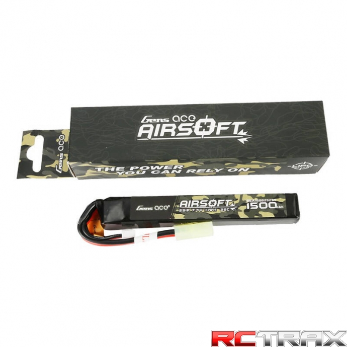 Gens ace 25C 1500mAh 2S1P 7.4V Airsoft Gun Lipo Battery with mini Tamiya Plug