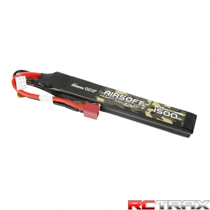 Gens ace 25C 1500mAh 2S1P 7.4V Nunchuck 2X Airsoft Gun Lipo Battery with T Plug