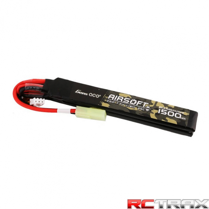 Gens ace 25C 1500mAh 2S1P 7.4V Nunchuck 2X Airsoft Gun Lipo Battery with mini Tamiya Plug