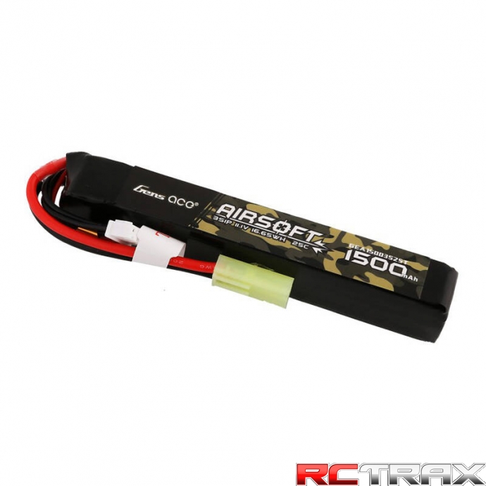 Gens ace 25C 1500mAh 3S1P 11.1V Airsoft Gun Lipo Battery with mini Tamiya Plug