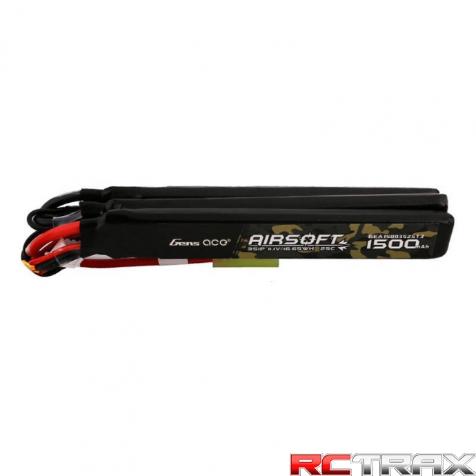 Gens ace 25C 1500mAh 3S1P 11.1V Nunchuck 3X Airsoft Gun Lipo Battery with T Plug