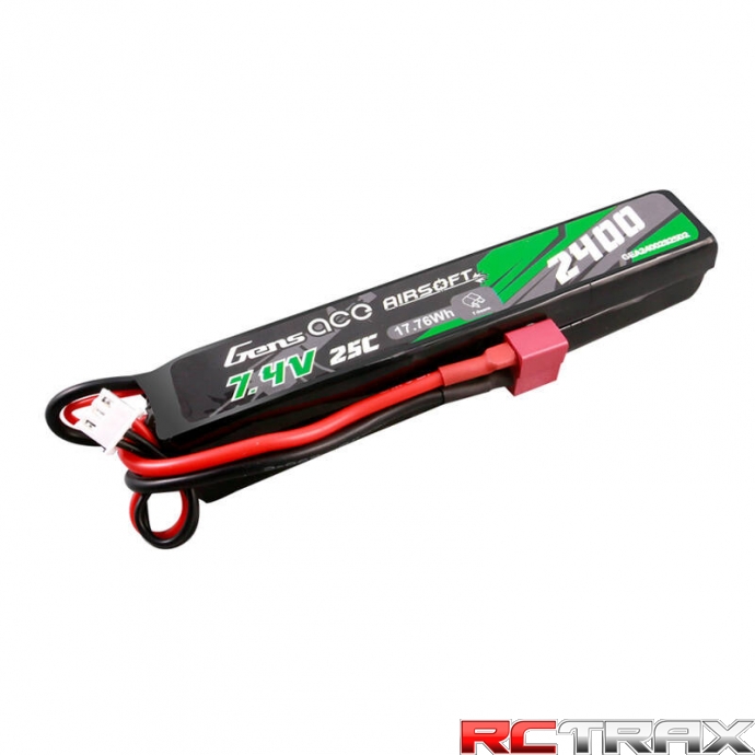 Gens ace 25C 2400mAh 2S2P 7.4V Saddle Airsoft Gun Lipo Battery with Mini Deans(T) Plug