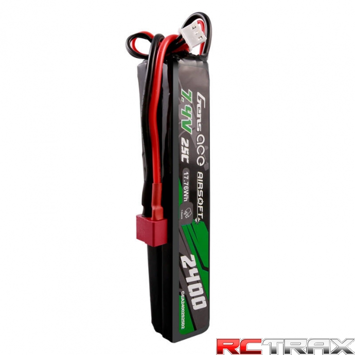 Gens ace 25C 2400mAh 2S2P 7.4V Saddle Airsoft Gun Lipo Battery with Mini Deans(T) Plug