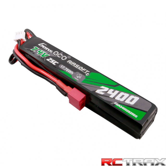 Gens ace 25C 2400mAh 2S2P 7.4V Saddle Airsoft Gun Lipo Battery with Mini Deans(T) Plug