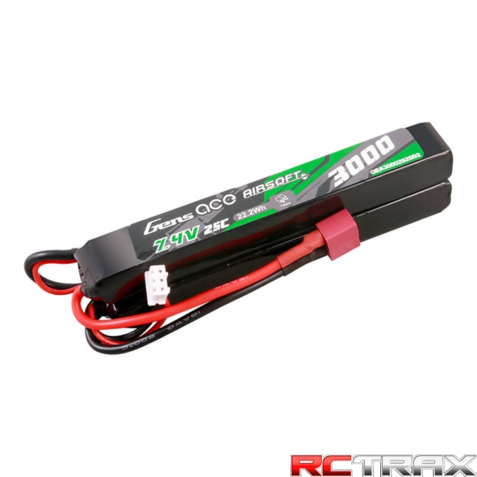 Gens ace 25C 3000mAh 2S2P 7.4V Saddle Airsoft Gun Lipo Battery with Mini Deans(T) Plug