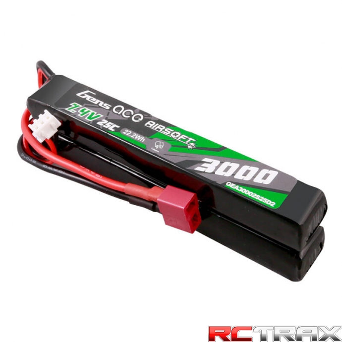 Gens ace 25C 3000mAh 2S2P 7.4V Saddle Airsoft Gun Lipo Battery with Mini Deans(T) Plug