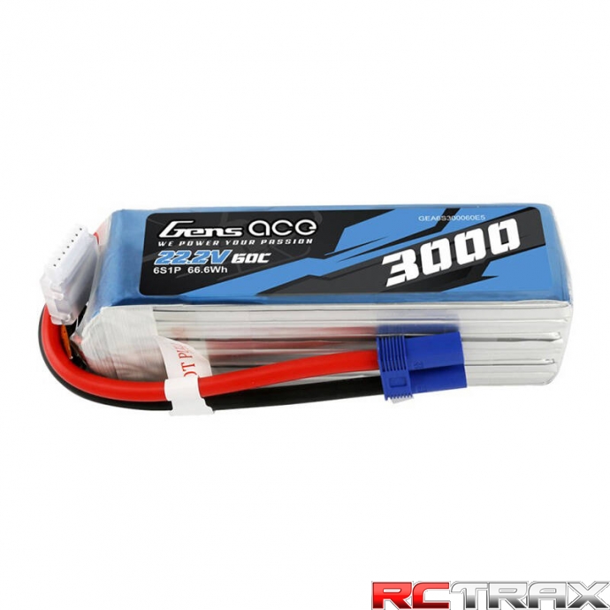 Gens ace 3000mAh 22.2V 60C 6S1P Lipo Battery Pack with EC5 plug