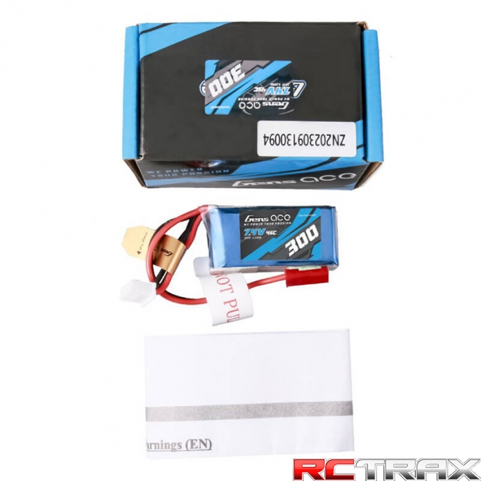 Gens ace 300mAh 7.4V 45C 2S1P Lipo Battery Pack with JST-SYP Plug