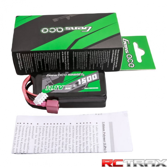 Gens ace 35C 1500mAh 3S1P 11.1V Airsoft Gun Lipo Battery with T Plug